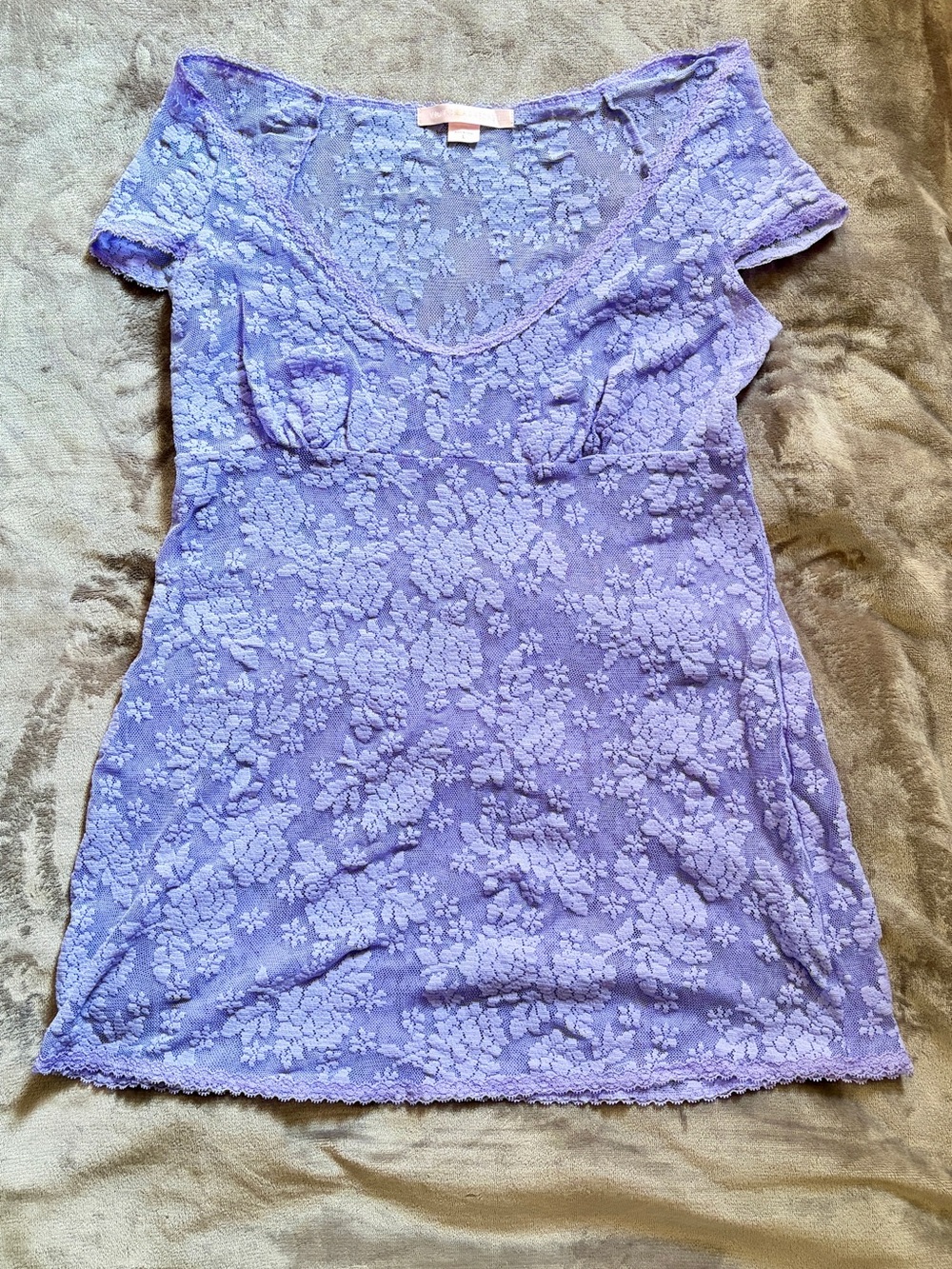 Victoria’s Secret Lavender Sheet Lace Mini Dress Slip Size Large VTG 2003 Y2K